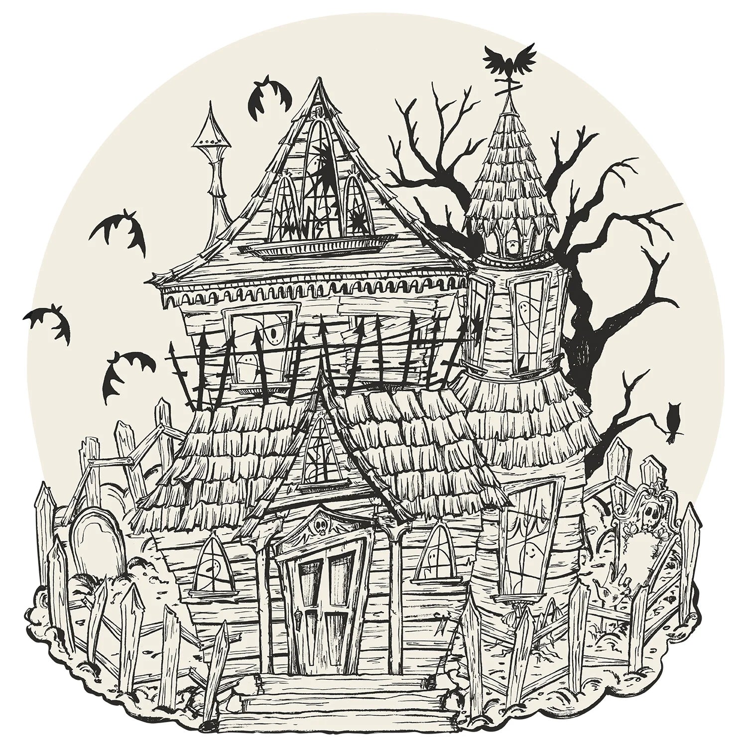 Hester & Cook Die-Cut Paper Coloring Placemats – Haunted House – Pack of 12