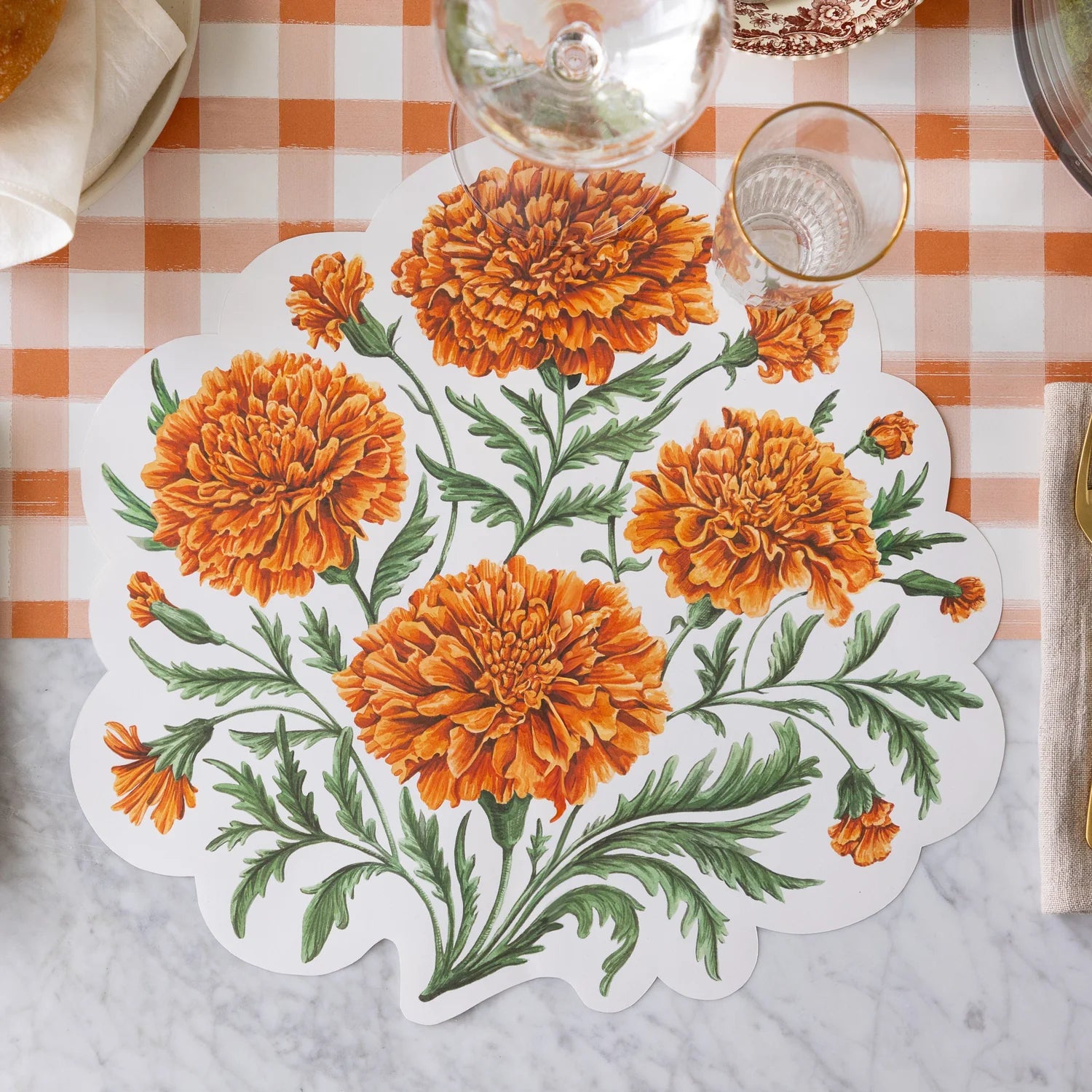 Hester & Cook Die-Cut Paper Placemats – Marigold Bouquet – Pack of 12