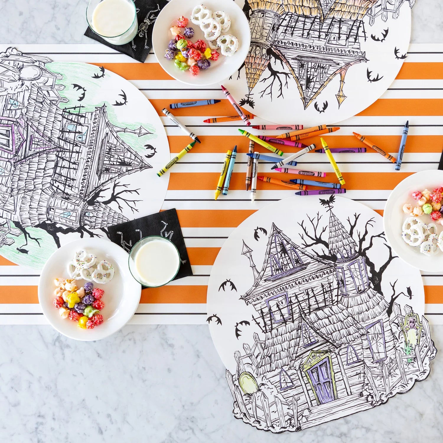 Hester & Cook Die-Cut Paper Coloring Placemats – Haunted House – Pack of 12