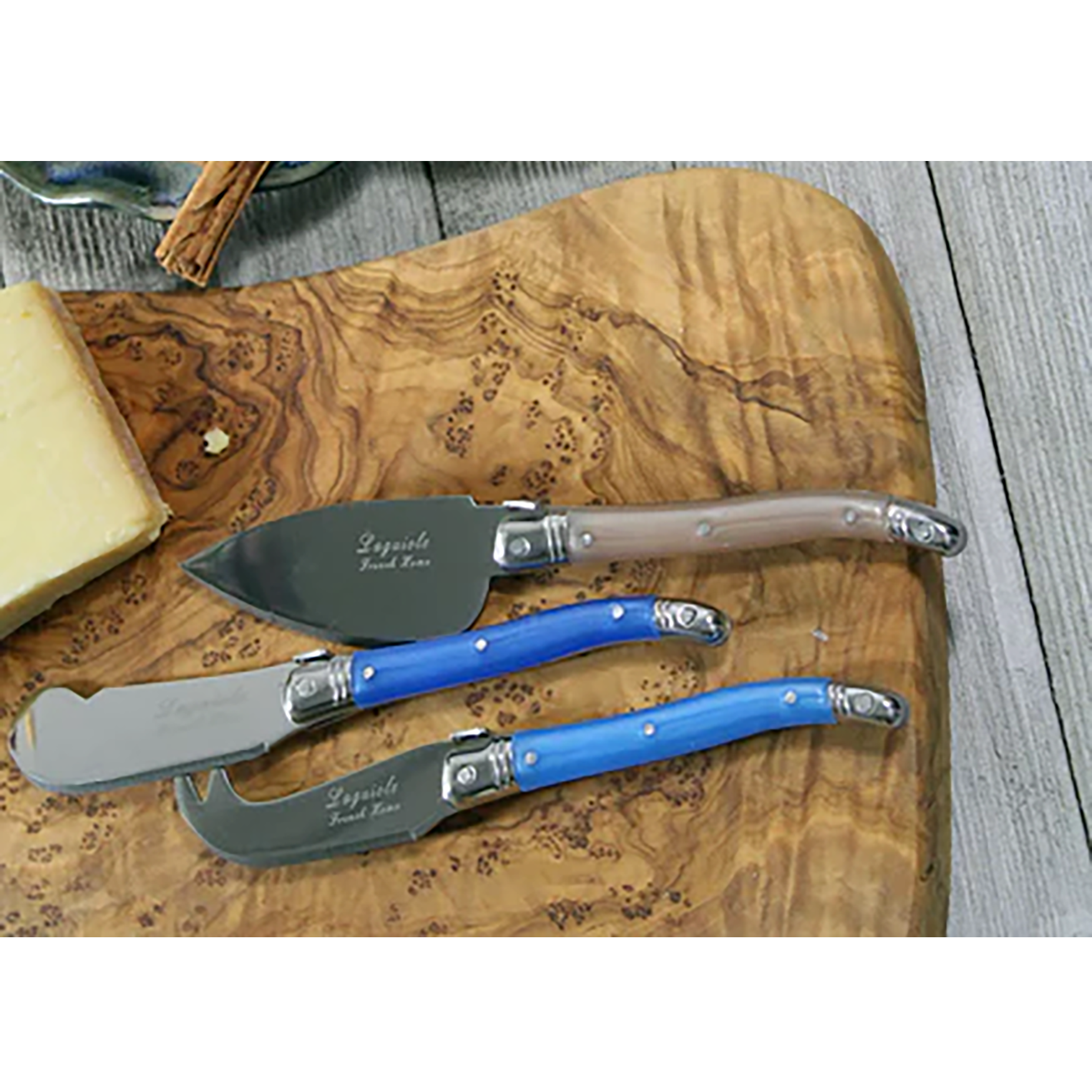 Laguiole Cheese Knife Set of 3 – Blue & Cream Handles