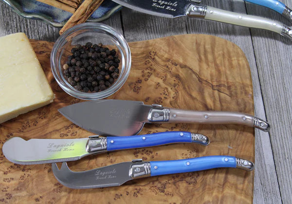 Laguiole Cheese Knife Set of 3 – Blue & Cream Handles