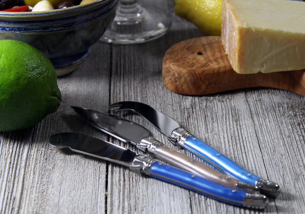 Laguiole Cheese Knife Set of 3 – Blue & Cream Handles