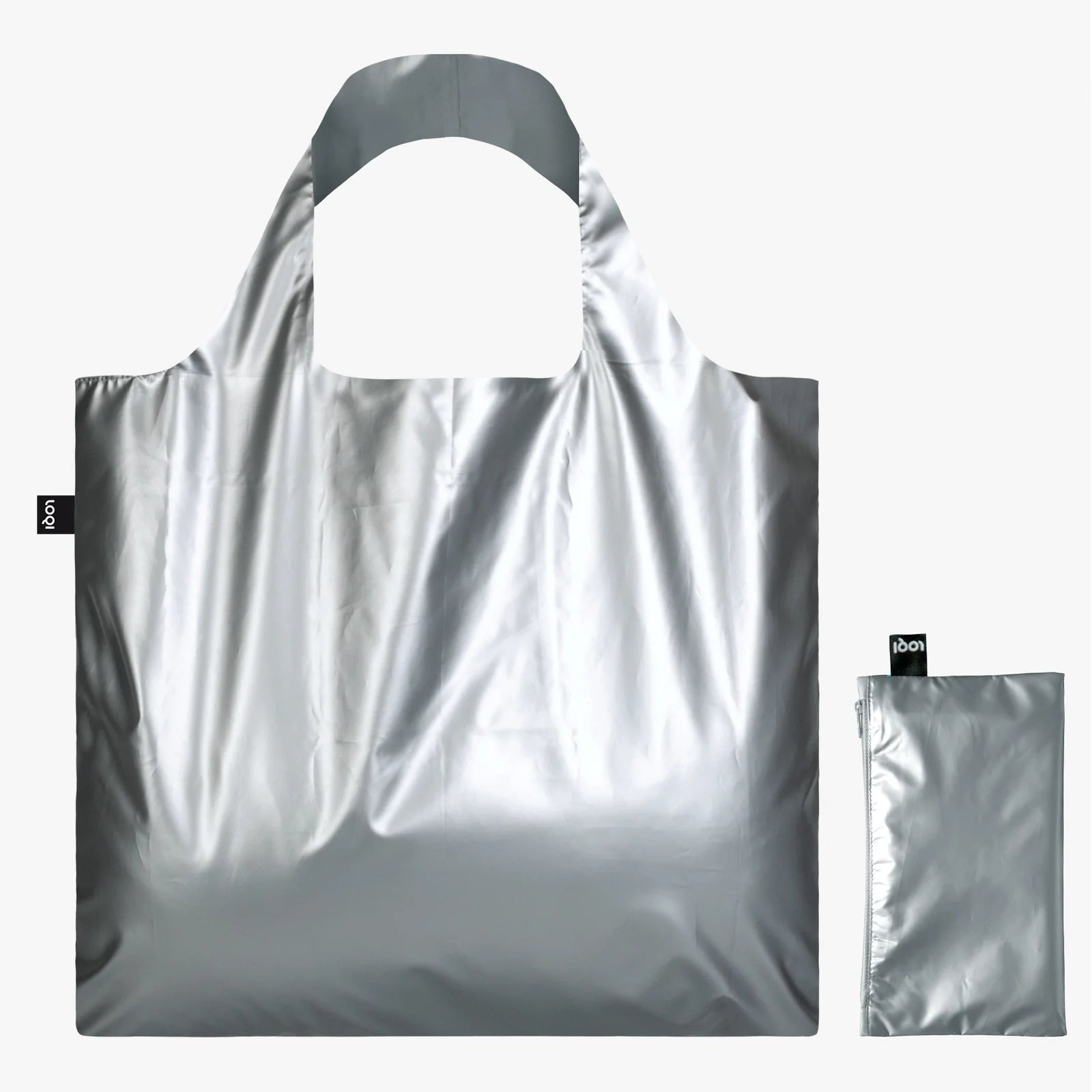 LOQI Reusable Tote Bag With Zip Pocket – Metallic Silver