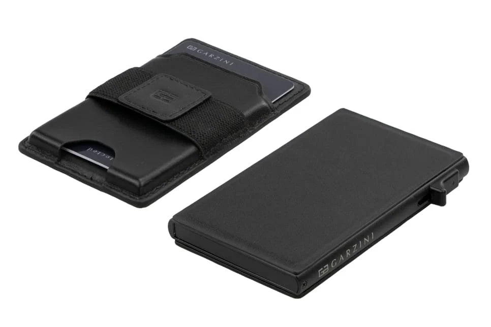 Garzini Magsafe Dual Functionality Leather Wallet & Metal Card Holder – Black