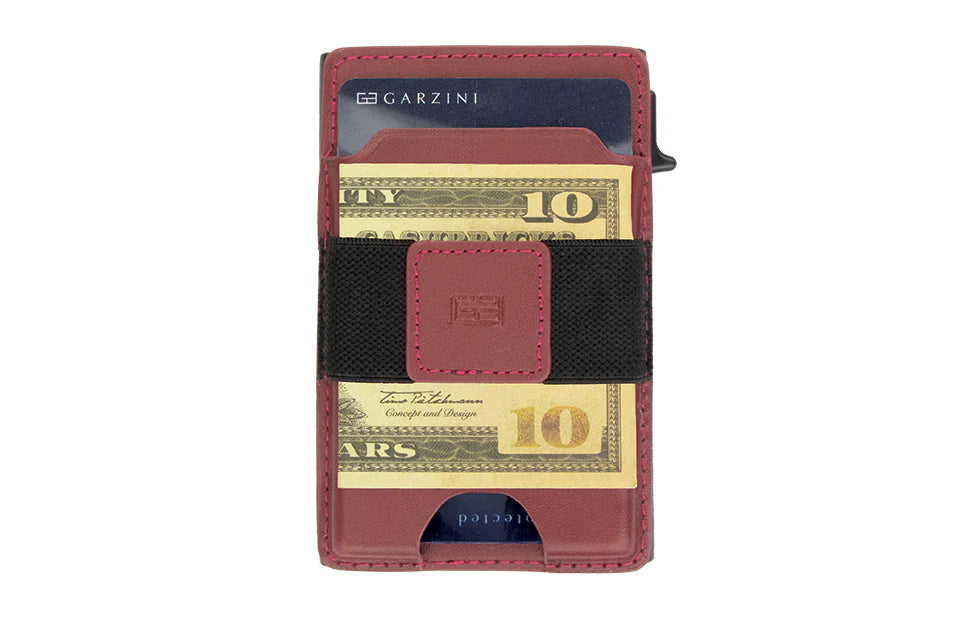 Garzini Magsafe Dual Functionality Leather Wallet & Metal Card Holder – Burgundy