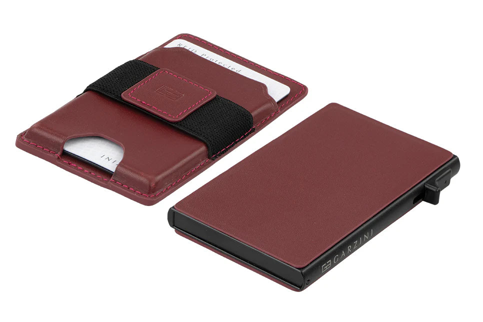 Garzini Magsafe Dual Functionality Leather Wallet & Metal Card Holder – Burgundy