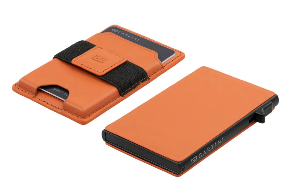Garzini Magsafe Dual Functionality Leather Wallet & Metal Card Holder – Orange