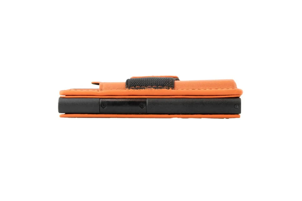Garzini Cartera de piel y tarjetero de metal Magsafe de doble funcionalidad – Naranja