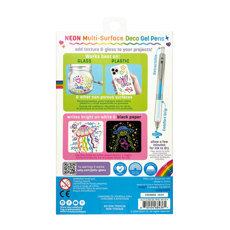 Ooly Jelly Gloss Multi Surface Deco Gel Pens – Set of 6