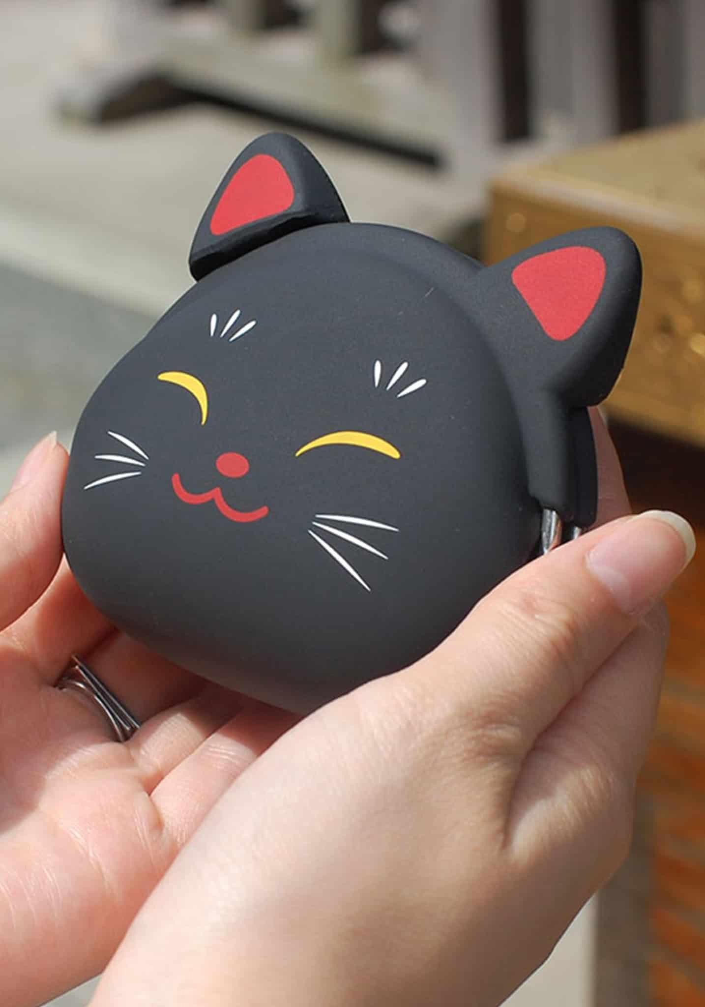 Mimi POCHIBI Japan Silicon Coin Purse – Lucky Cat – Black
