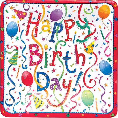 Caspari Happy Birthday Square Paper Salad & Dessert Plates – 8pk