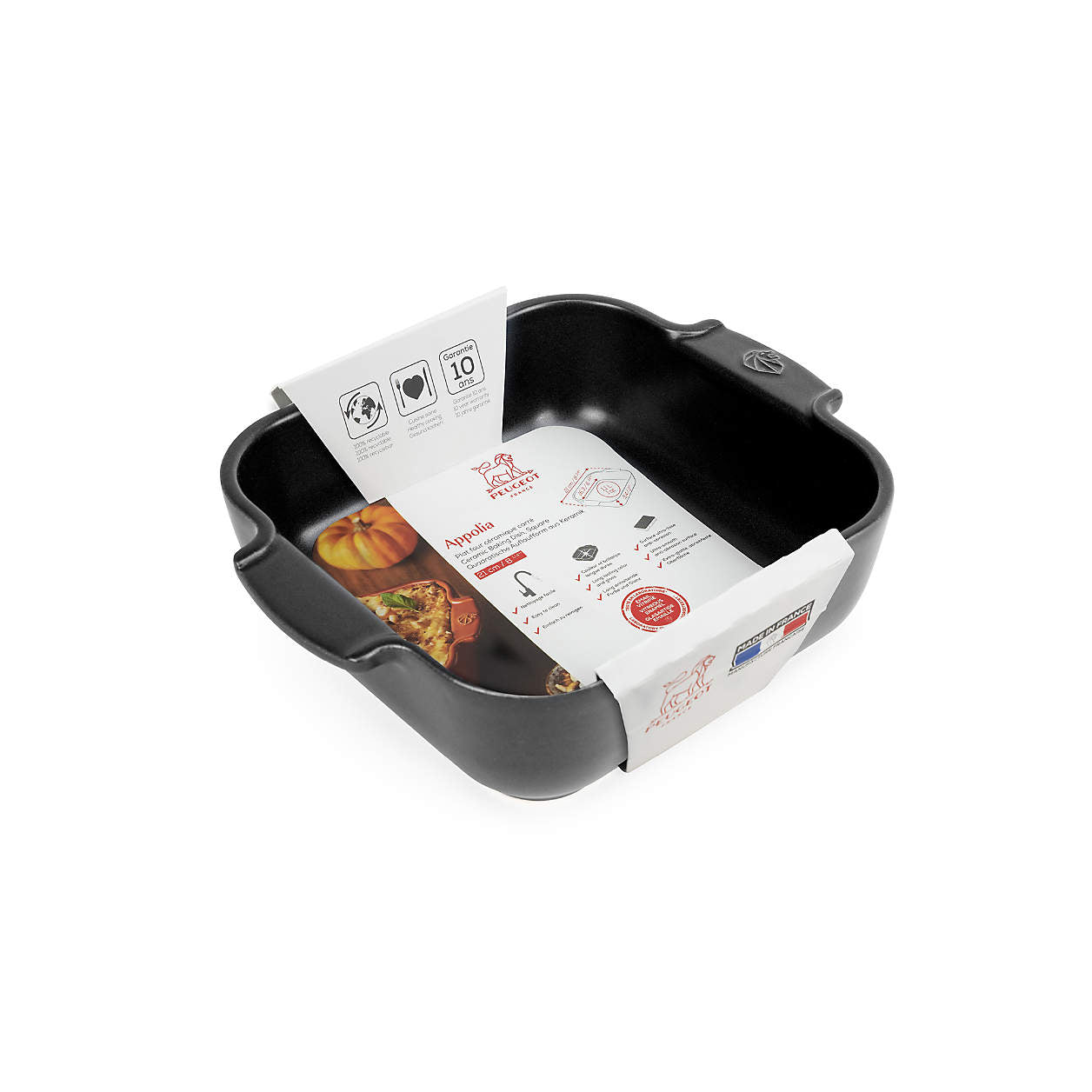 Peugeot Appolia Square Ceramic Casserole Baking Dish – 7" – Satin Black