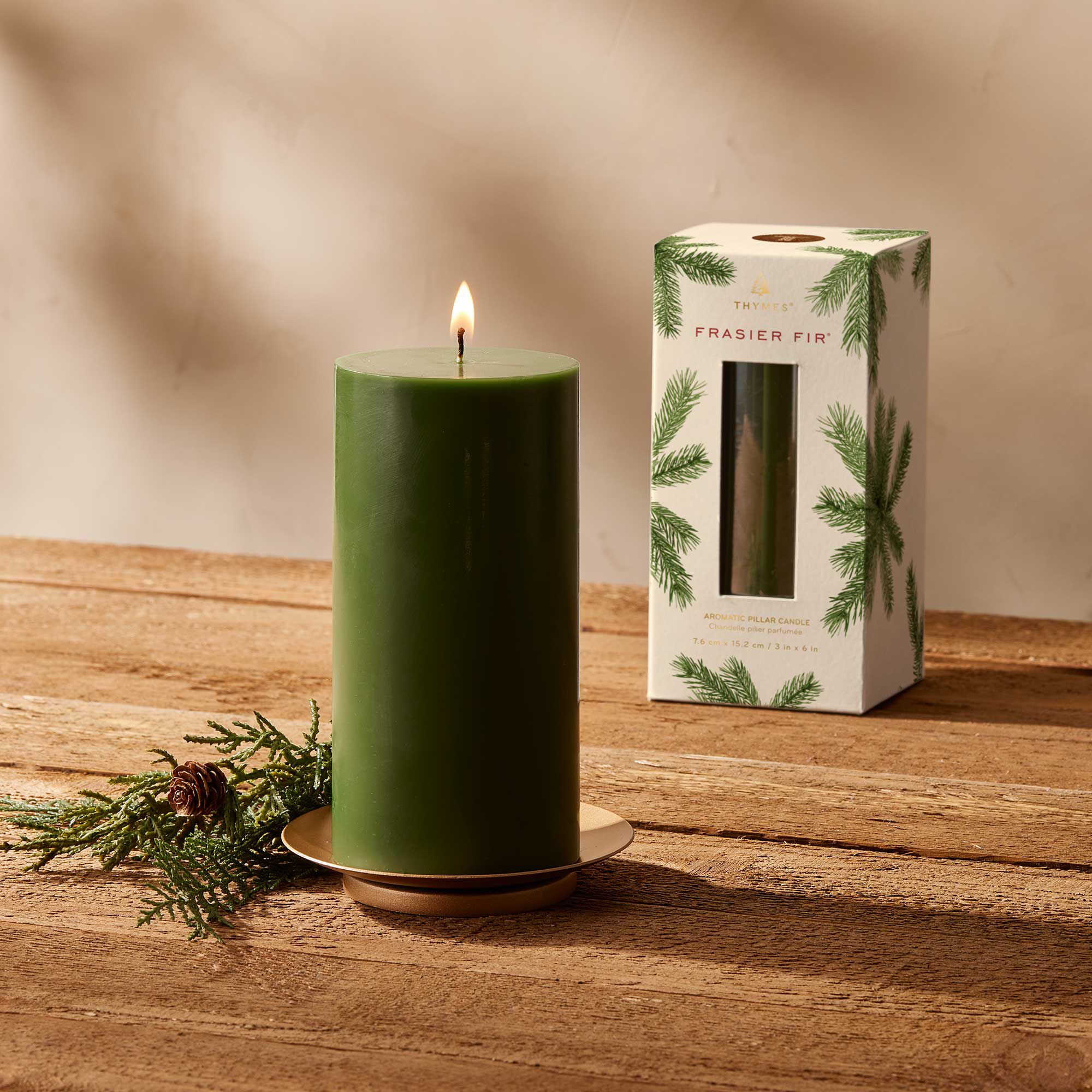 Thymes Frasier Fir Pillar Candle – 3" x 6"