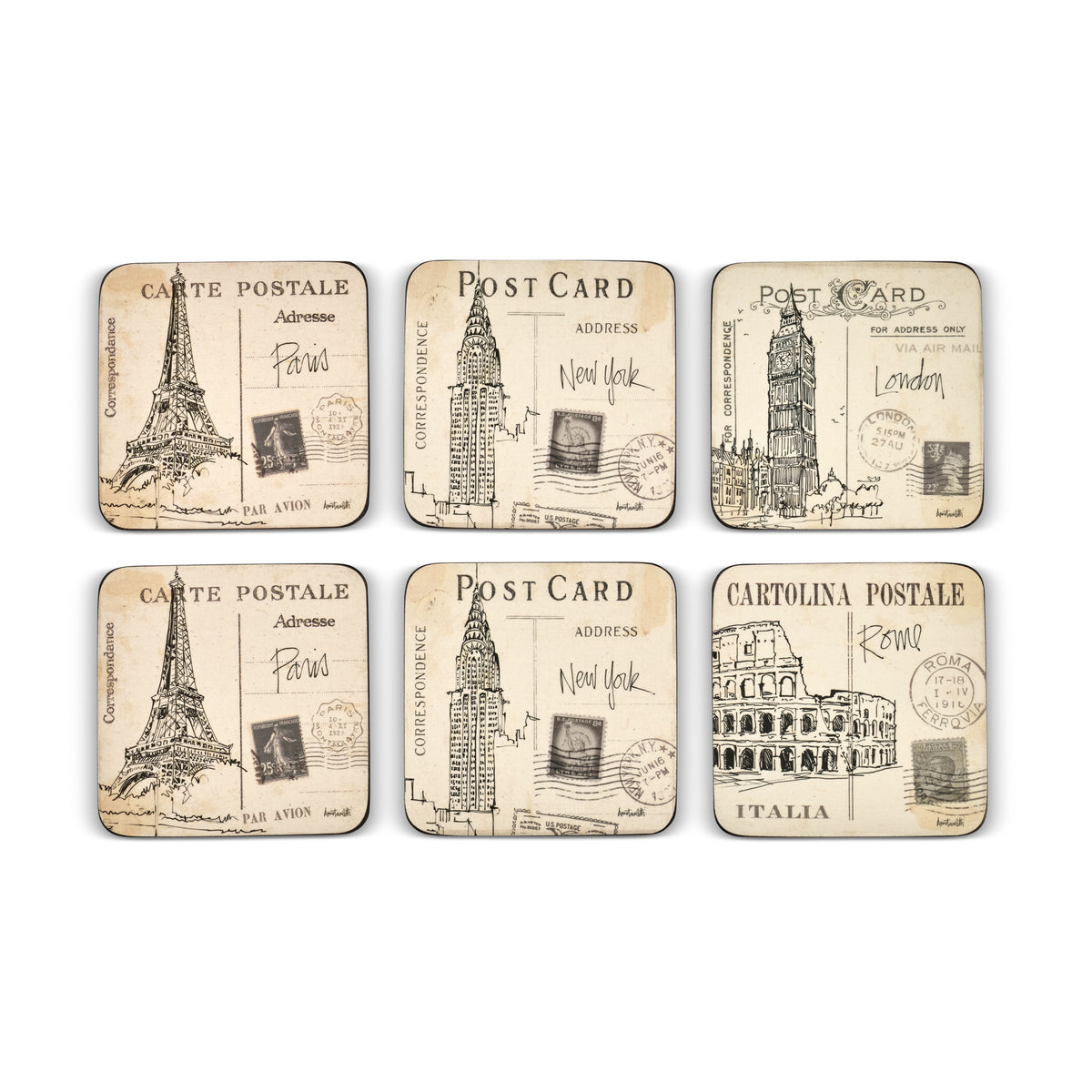 Postcard Sketches Coasters – Set of 6