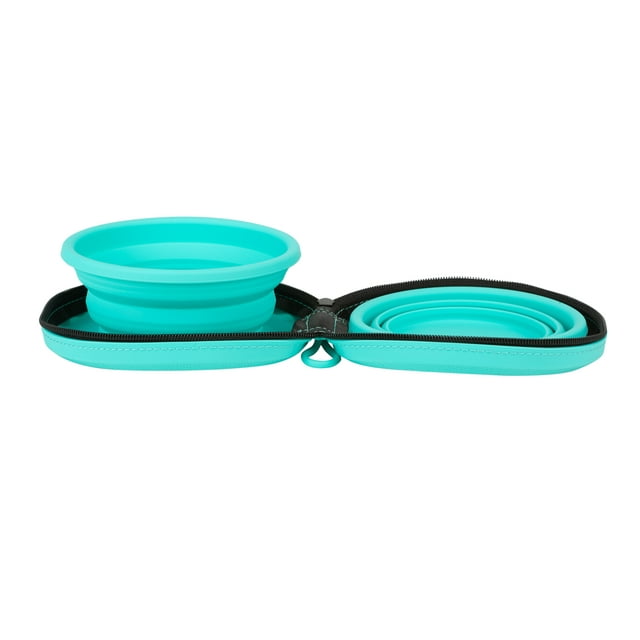Pounce + Fetch Silicone Travel Double Bowl with Case W. Zipper 18oz