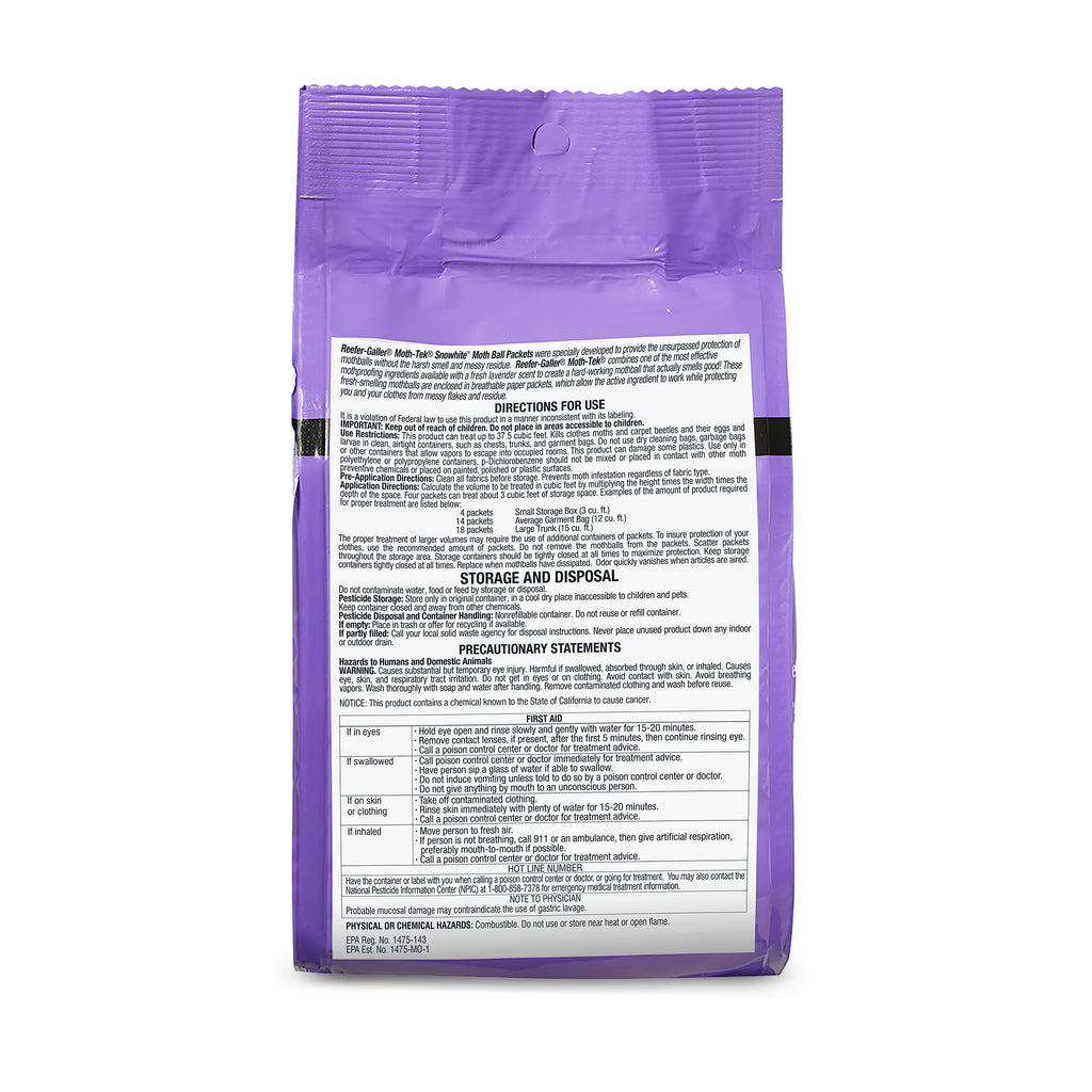 Reefer-Galler Moth-Tek Snowhite Paper Covered Moth Ball Packets - Lavender Scented - 12oz Bag