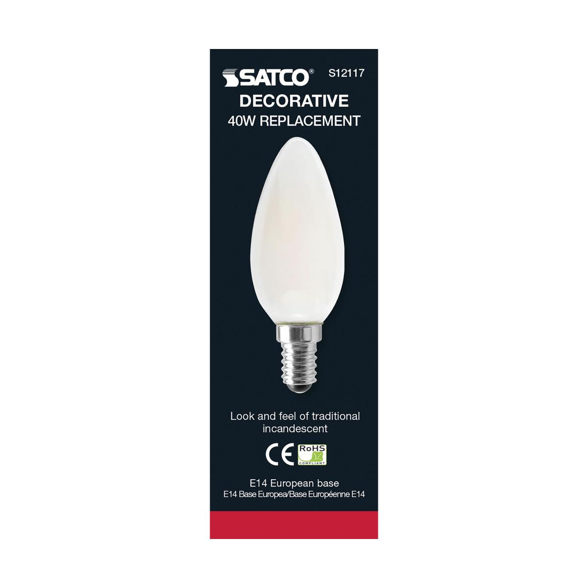 Satco LED European 40W Equivalent Torpedo Bulb – 4.5W – E14 Euro Base – Frosted – Warm White – 3000K