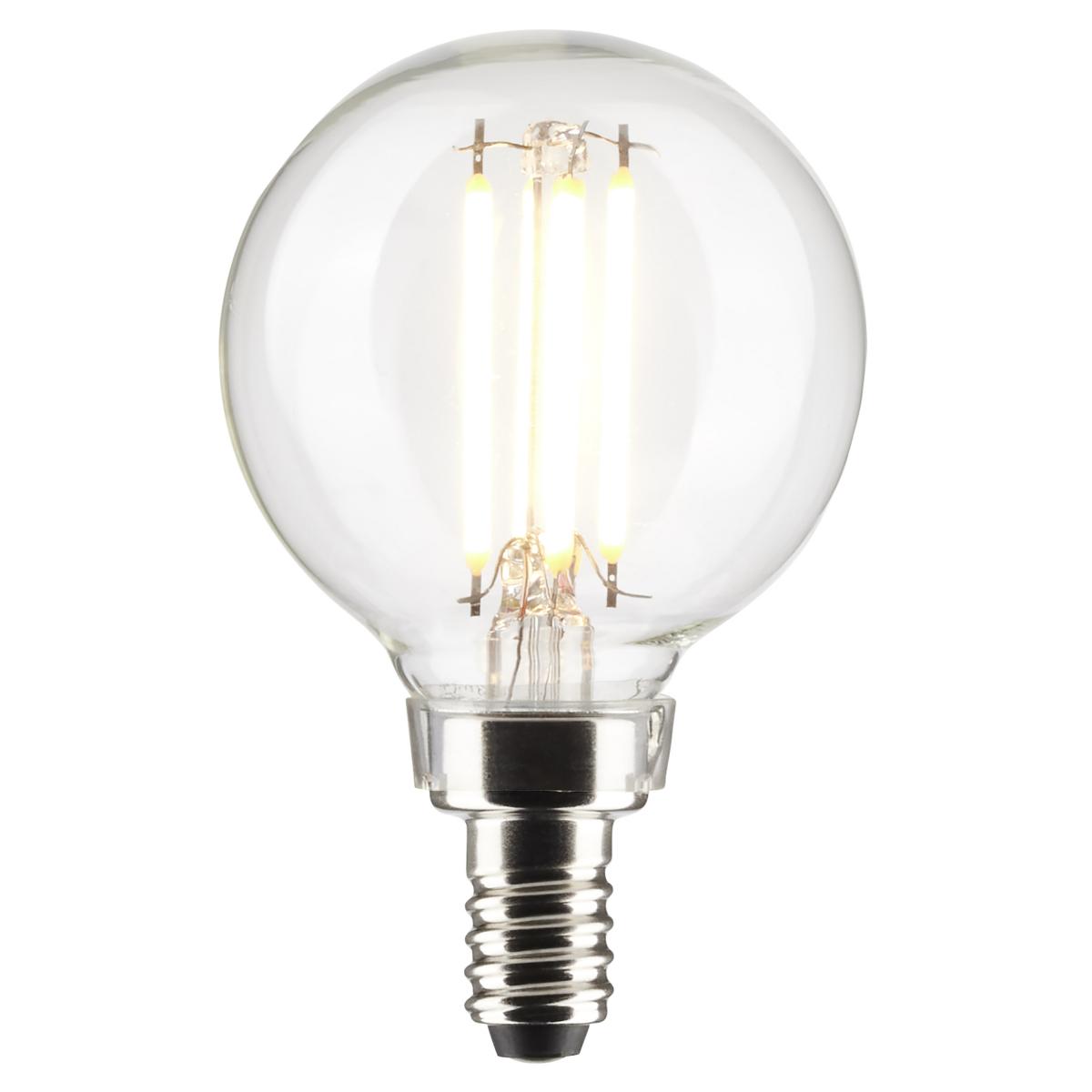 Bombilla LED tipo globo G16.5 de Satco – 5.5W – Equivalente a 60W – Base E12 – Transparente – 2700K