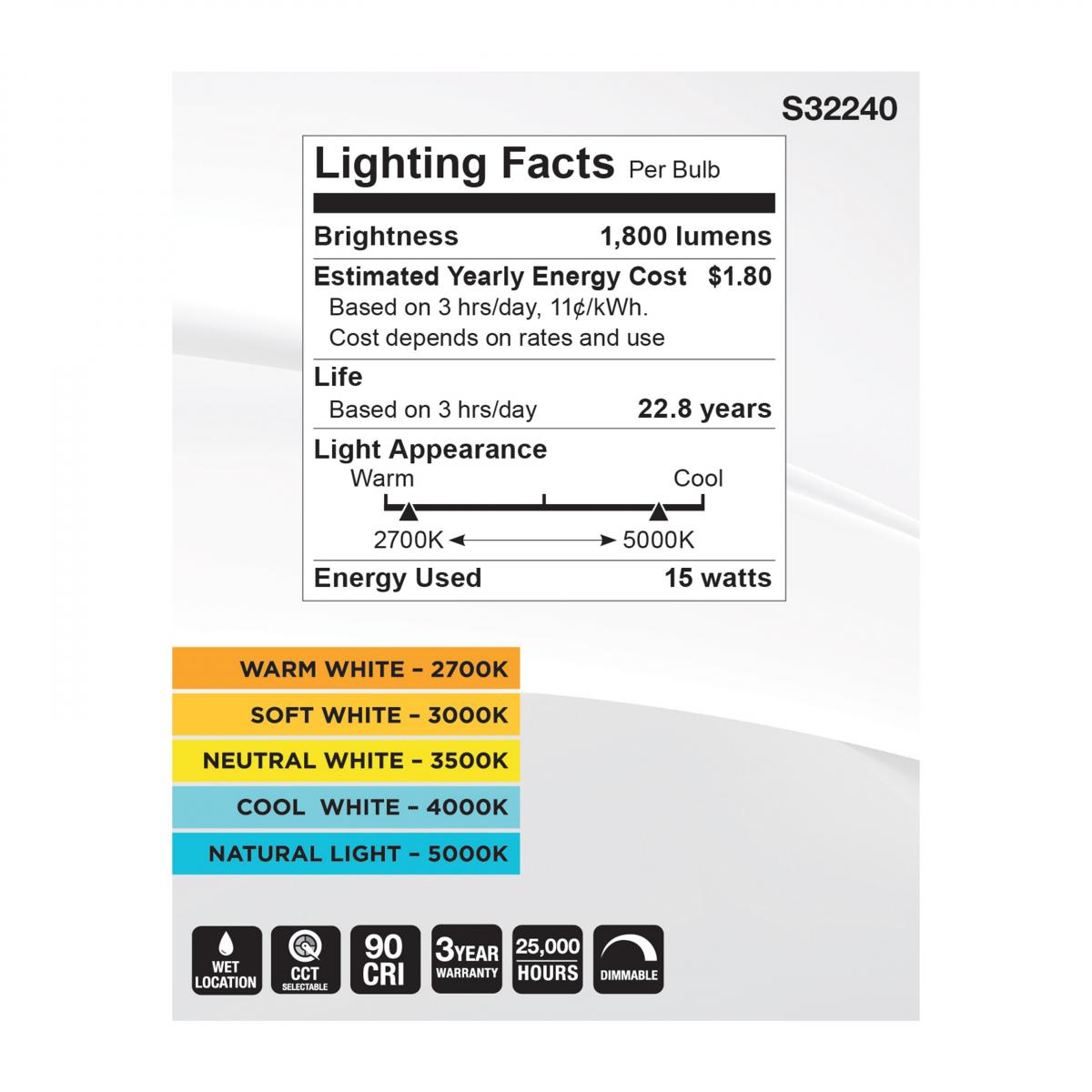 Satco LED PAR30LN Color Selectable Light Bulb – 15W – 100W Equivalent – E26 Base – Dimmable