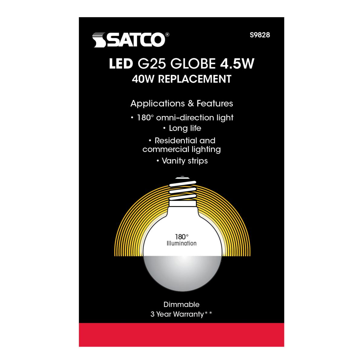 Satco LED G25 Silver Crown Globe Light Bulb – 4.5W – 40W Equivalent – E26 Base – 2700K
