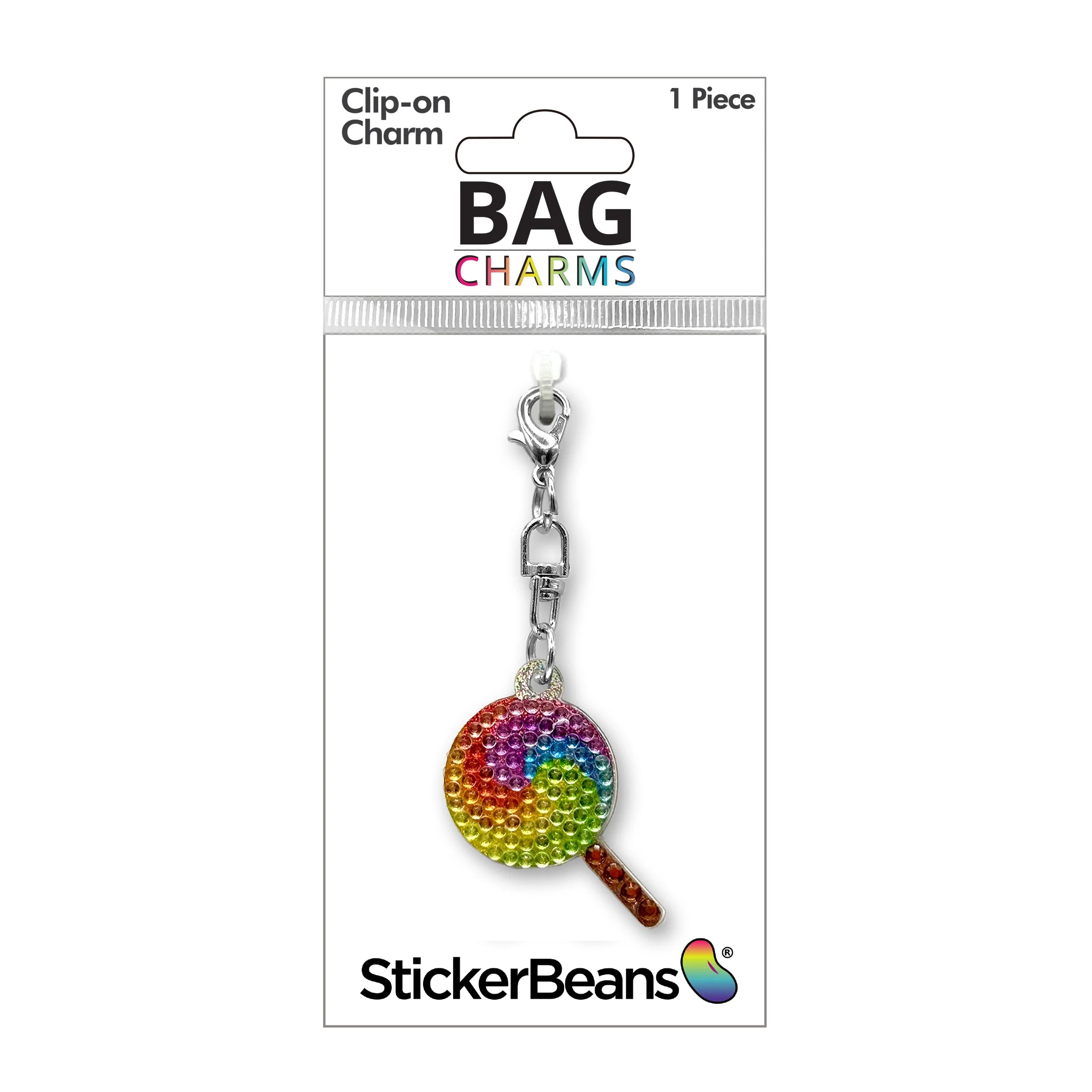StickerBeans Clip on Sparkling Rhinestone Charms – Rainbow Lollipop