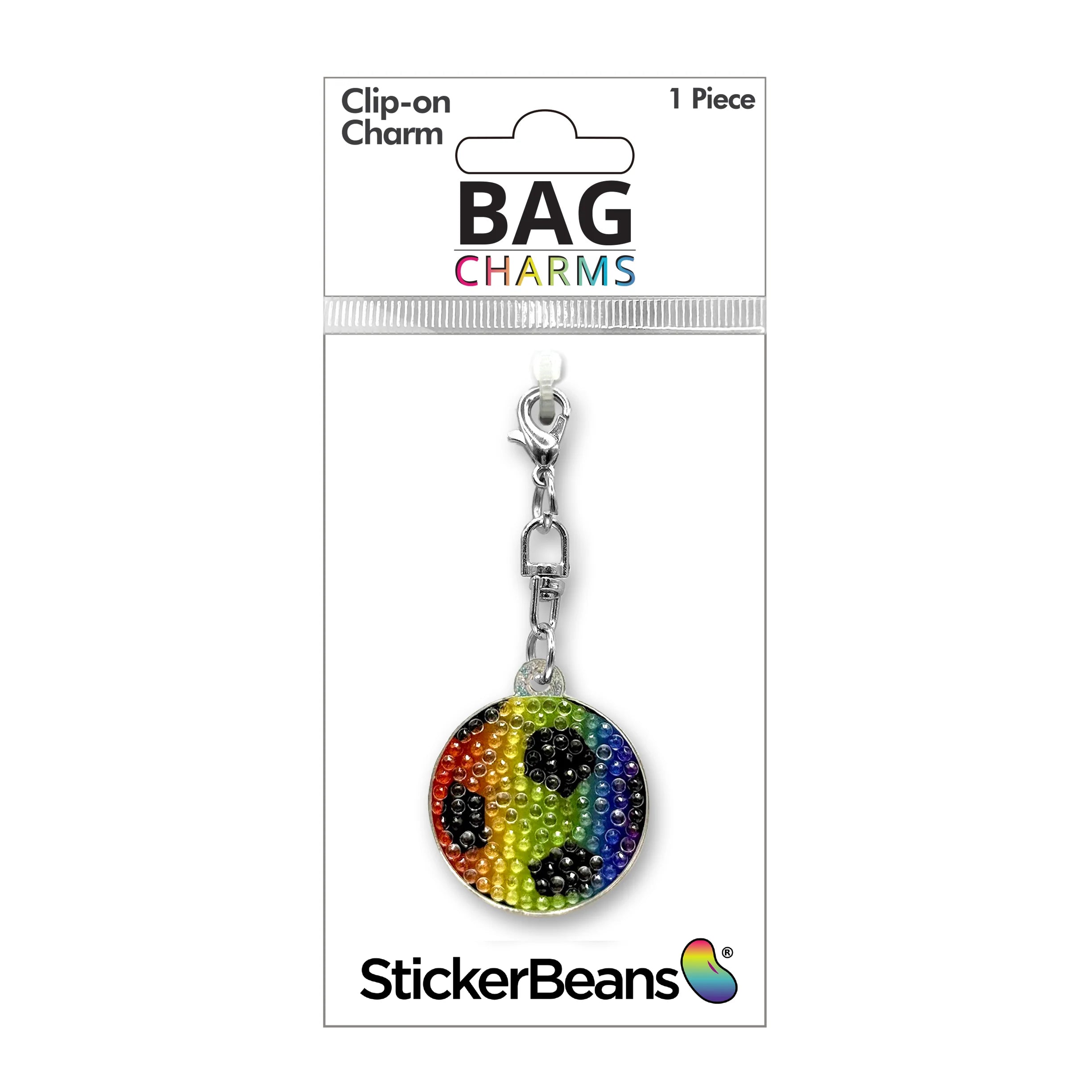 StickerBeans Clip on Sparkling Rhinestone Charms – Rainbow Soccer