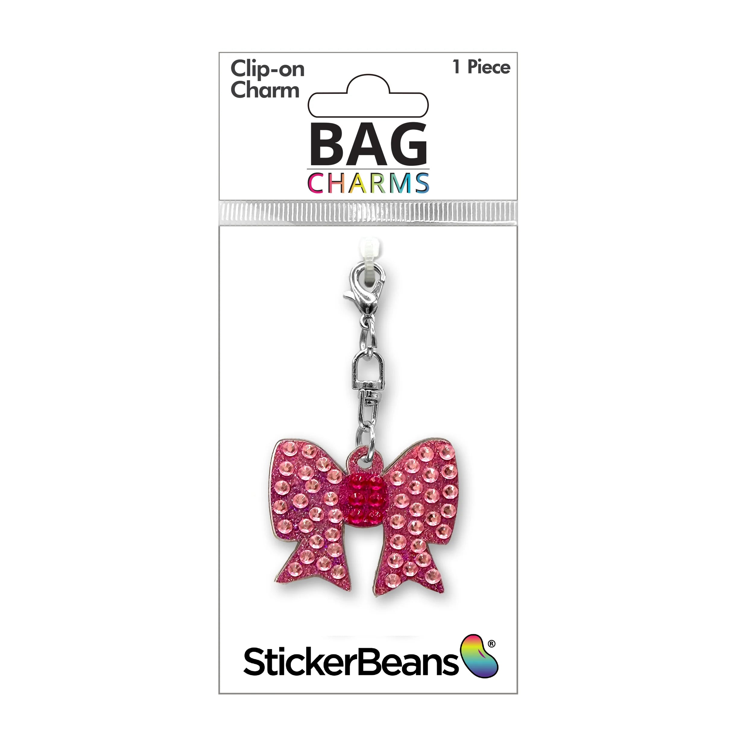 StickerBeans Clip on Sparkling Rhinestone Charms – Pink Bow