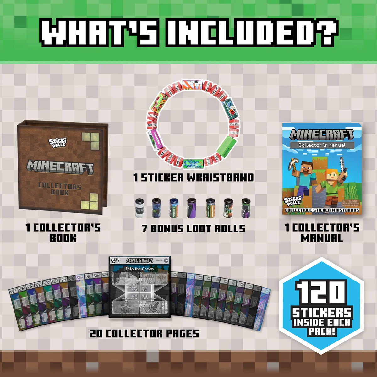Sticki Rolls Minecraft Collectors Book and Wristband Sticker Craft Set