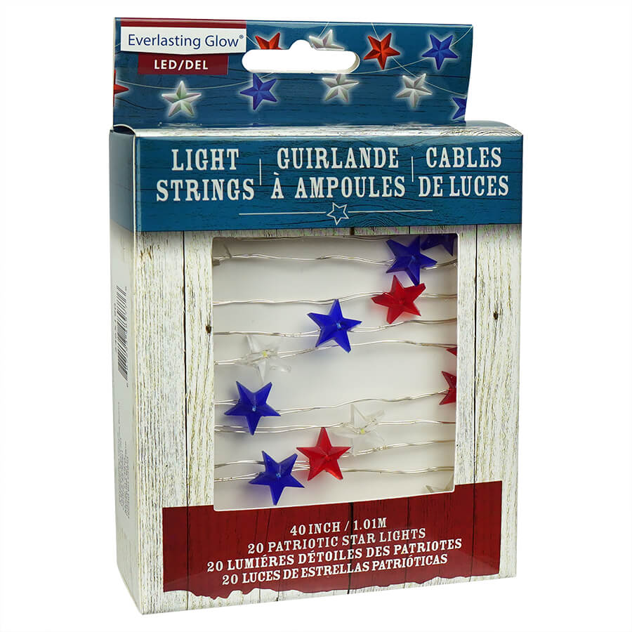 Patriotic Star Light Strings - Battery Powered - 40" Length