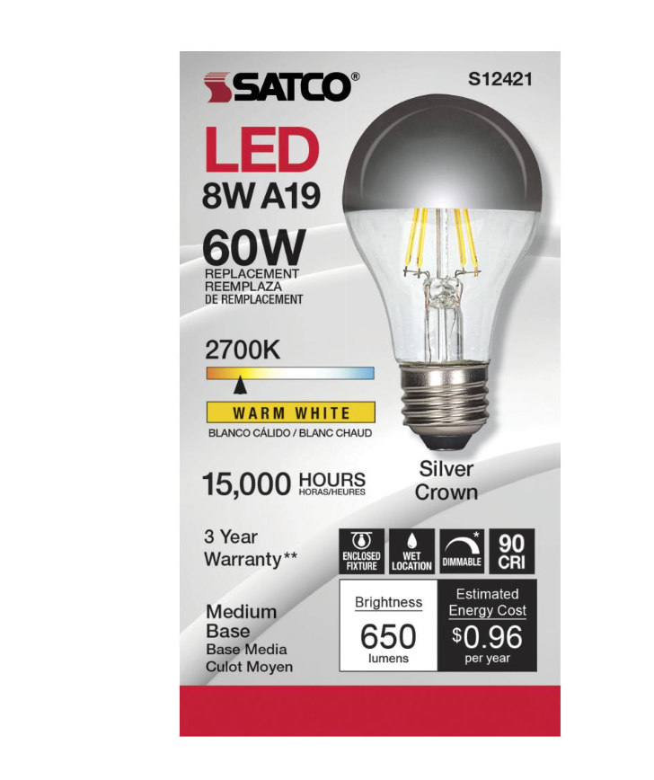 A19 60 Watt Equivalent LED Silver Crown Medium Base Light Bulb