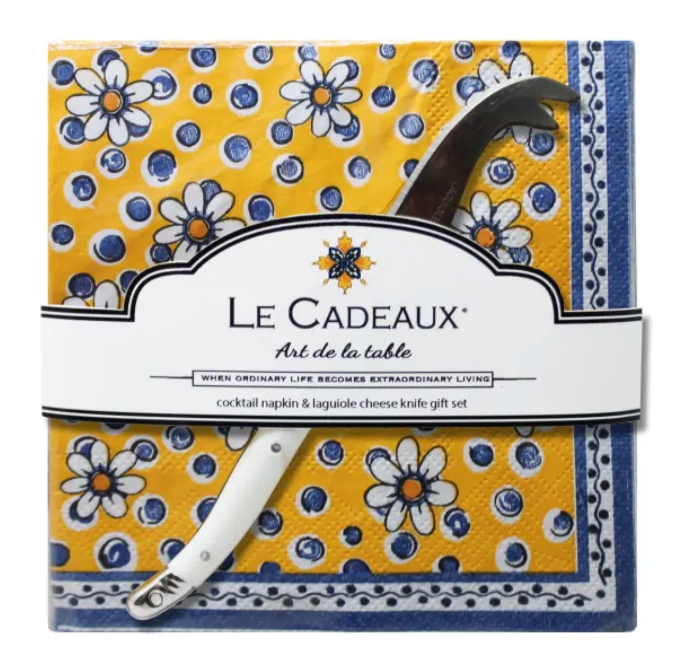 Le Cadeaux Benidorm Gift Set - 20 Cocktail Napkins With Laguiole Mini Cheese Knife