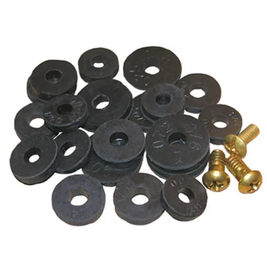 Rubber Flat Washer & Screw Assortment For Faucet Stem Repair – 23Pk.