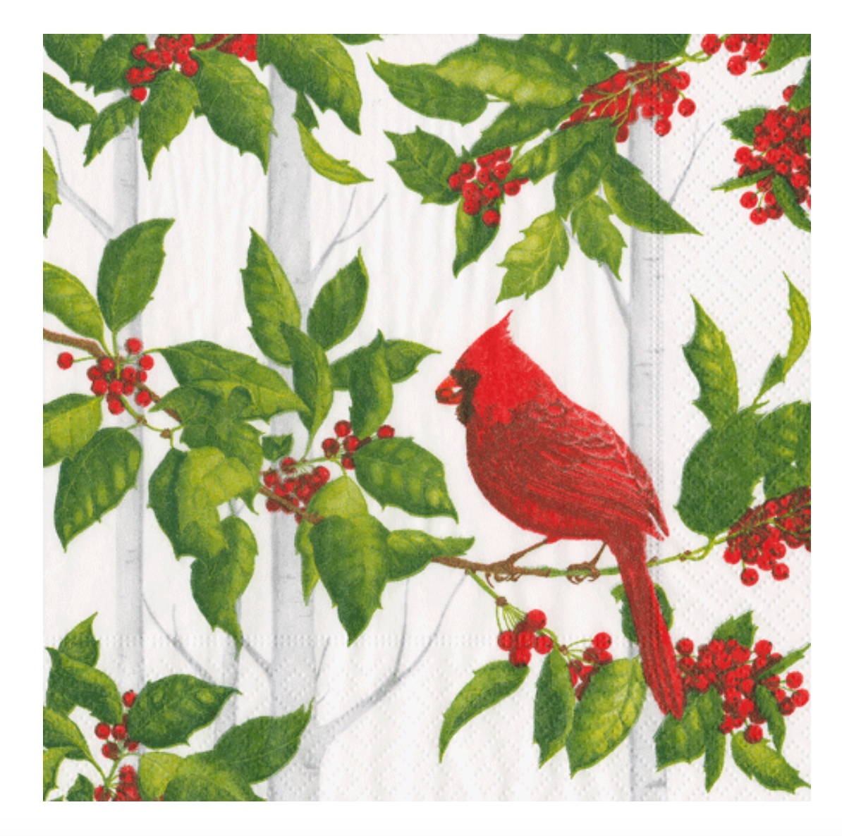 Caspari Holly And Songbirds – White & Silver Cocktail Napkins - 20pk