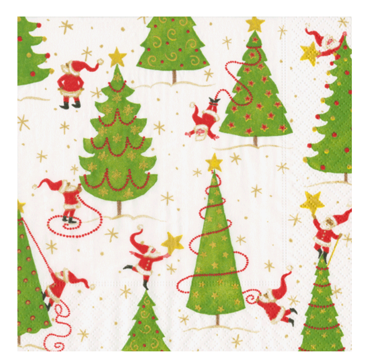 Caspari Twirling Santas Cocktail Napkins - 20pk
