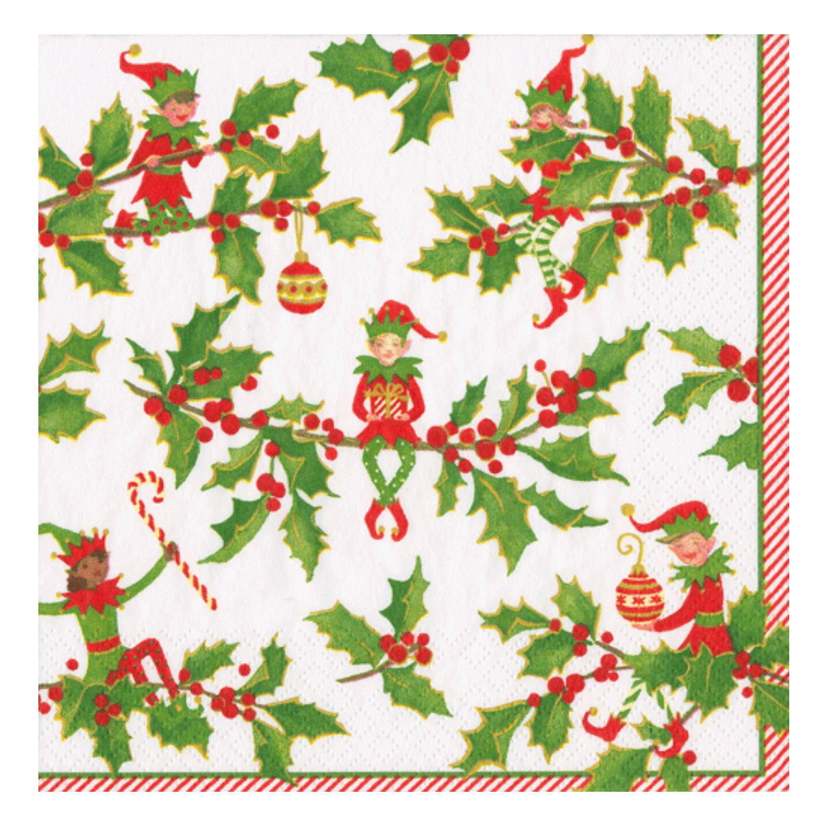 Caspari Jingle Elves Cocktail Napkins - 20pk