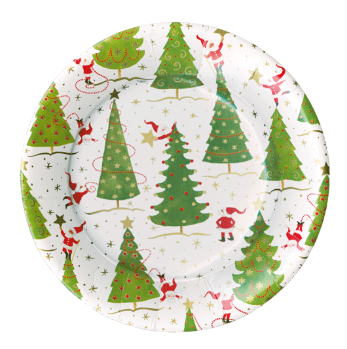 Caspari Twirling Santa Round Paper Salad & Dessert Plates - 8pk