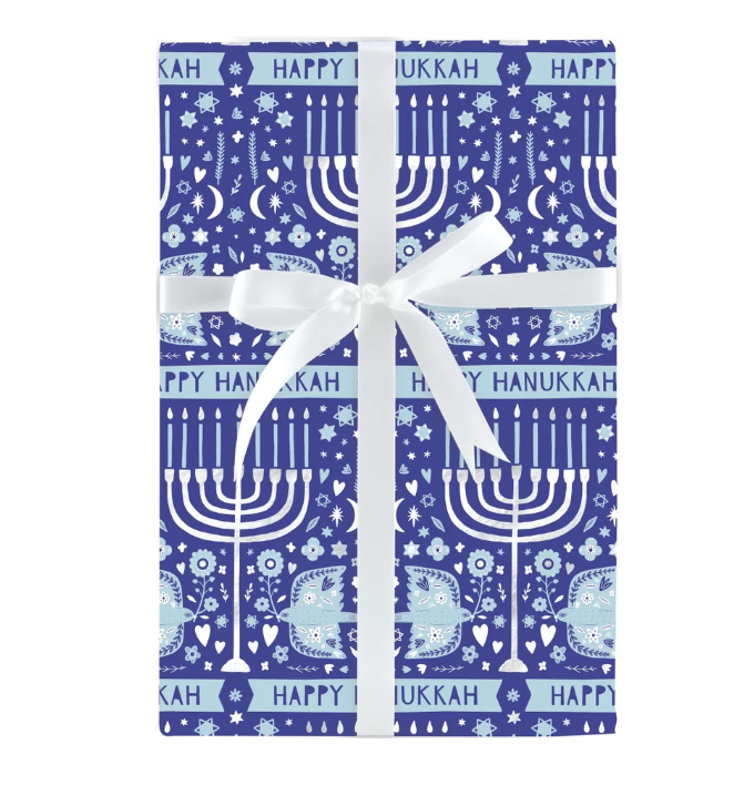Hanukkah Dove & Menorah Gift Wrap Roll - 30" x 10' Roll – Local Delivery Only