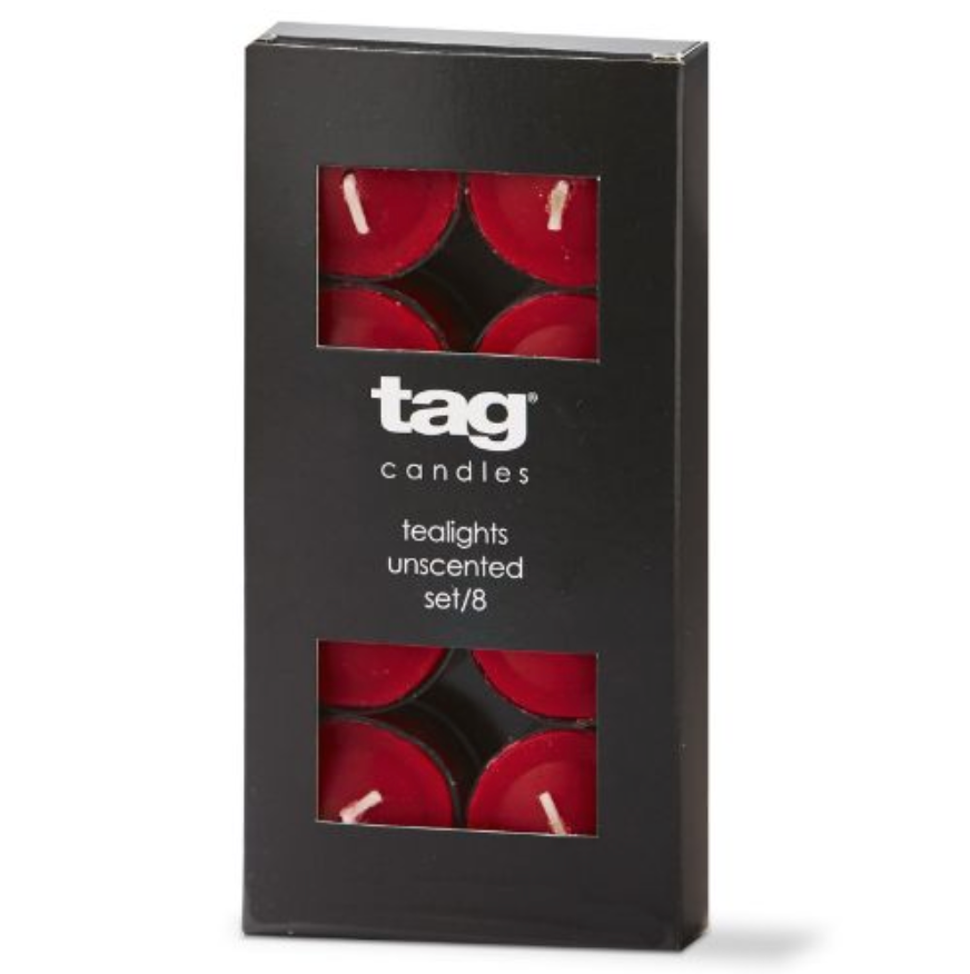 Tag Tea Light Wax Candles – Red – 8-Pk.