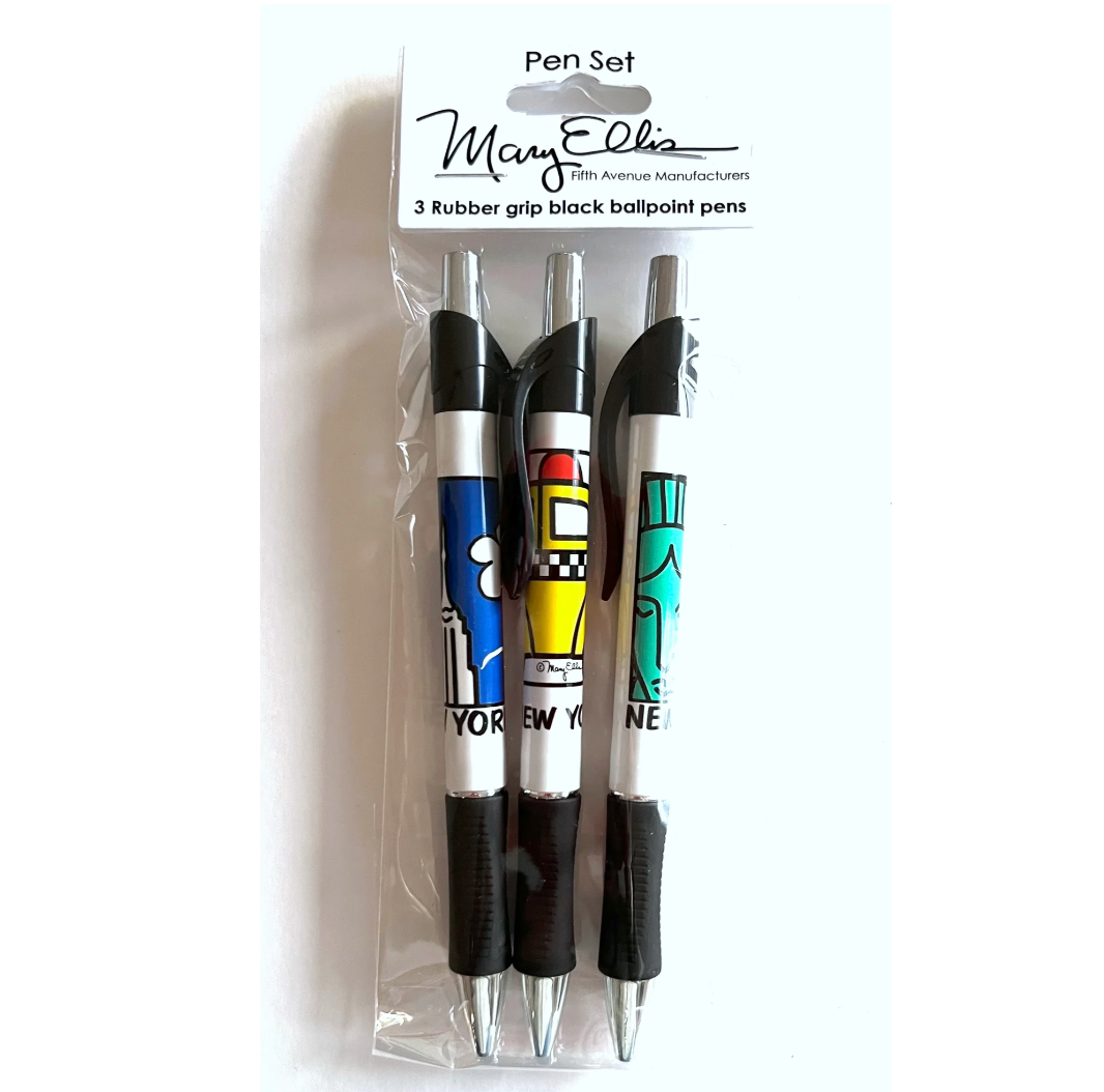 New York Icons Rubber Grip Pens – Assorted - Set of 3