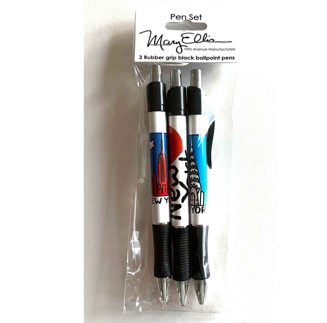 New York Icons Rubber Grip Pens – Empire Chrysler Heart - Set of 3