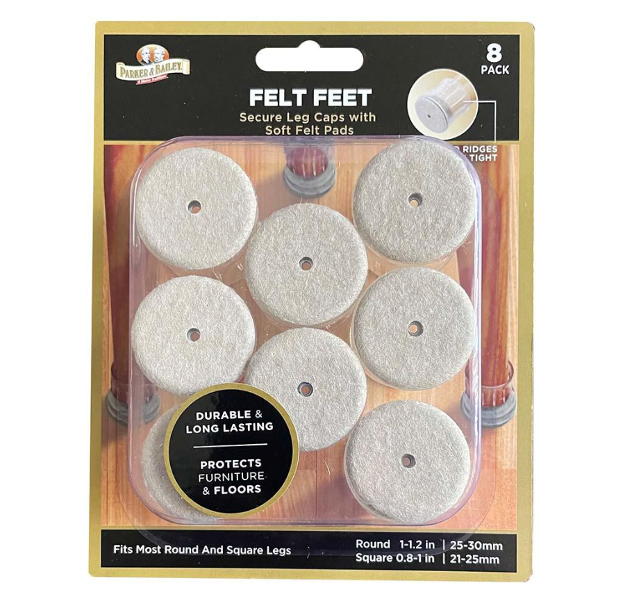 Parker & Bailey Secure Furniture Leg Caps With Soft Felt Pads – 8 Pack