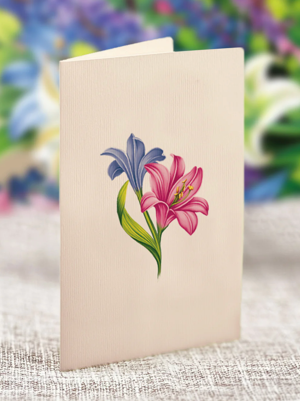 Fresh Cut Paper 3D Pop Up Flower Greeting Note Card – Lilies & Lupines – 6" x 5"