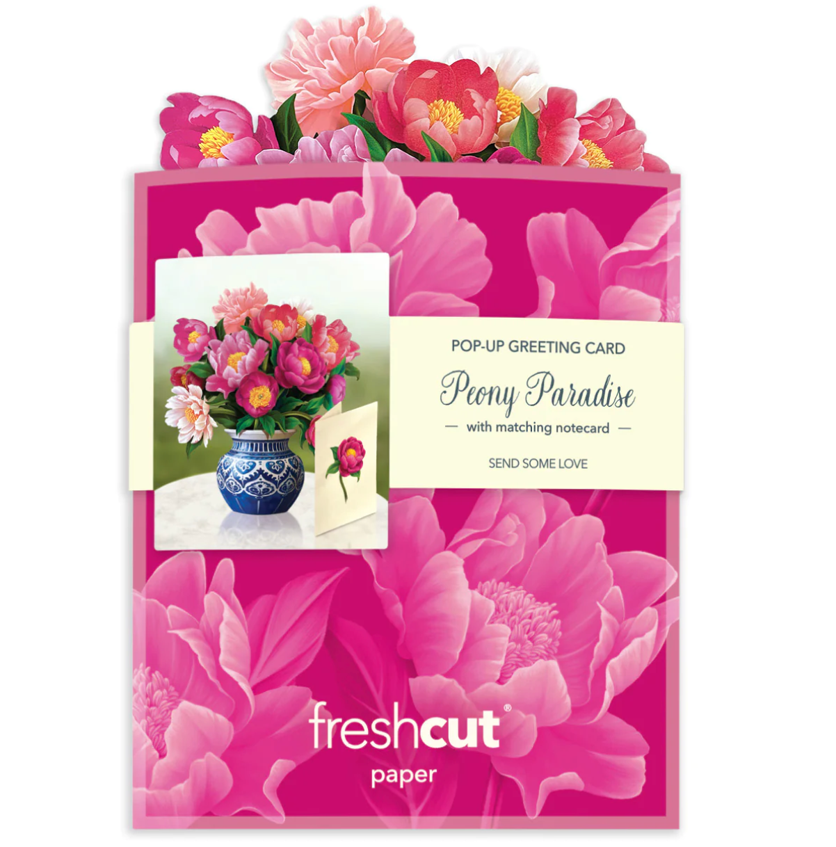 Fresh Cut Paper 3D Pop Up Flower Greeting Note Card – Peony Paradise – 6" x 5"