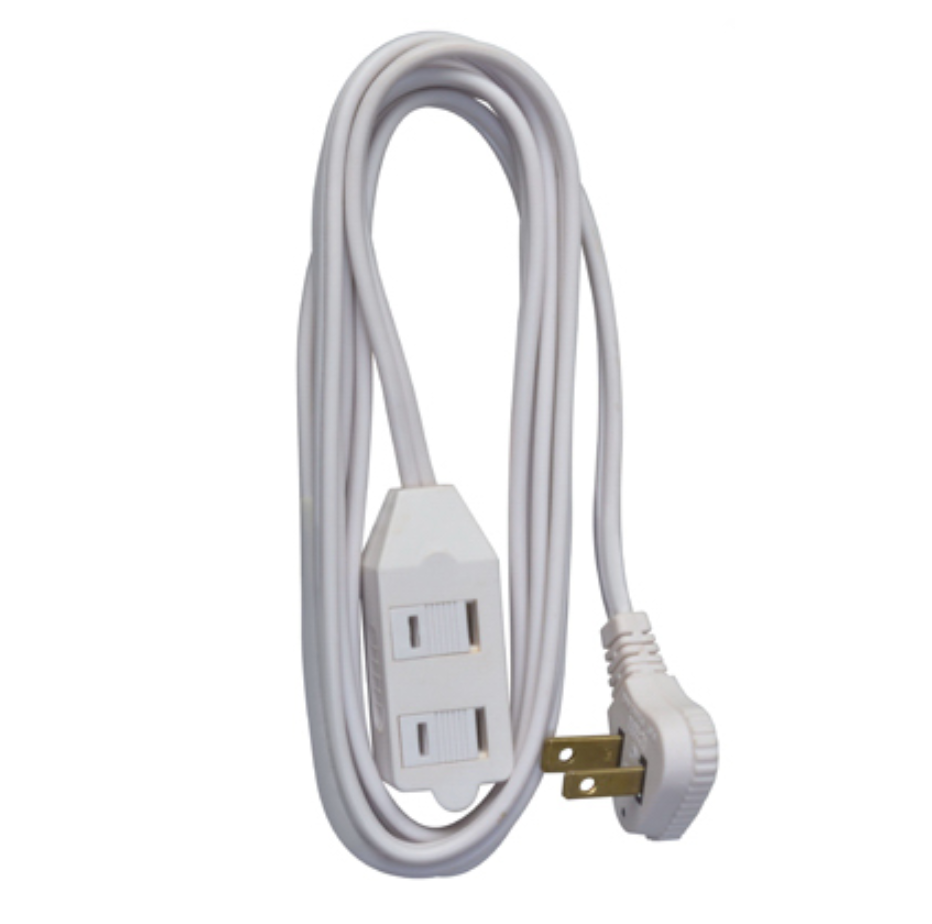 Low Profile 2-Prong Extension Cord with Polarized Slender Plug – 7ft. – White