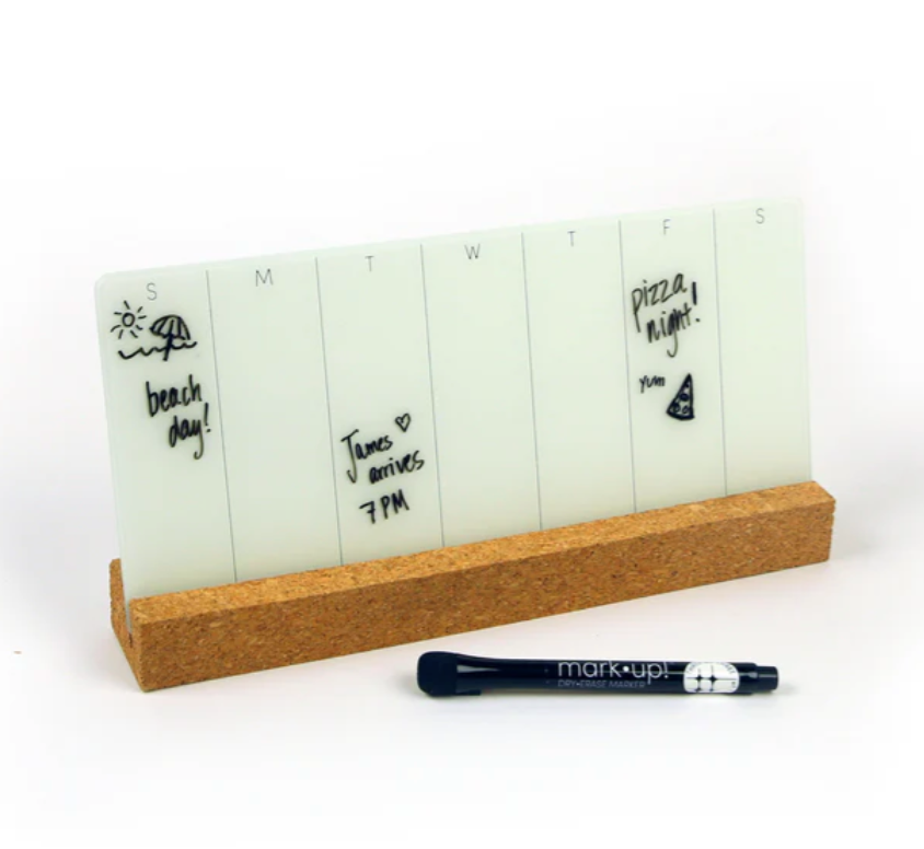 Pizarra borrable en seco de escritorio semanal ancha Glassencorque - 15,24 cm x 30,48 cm