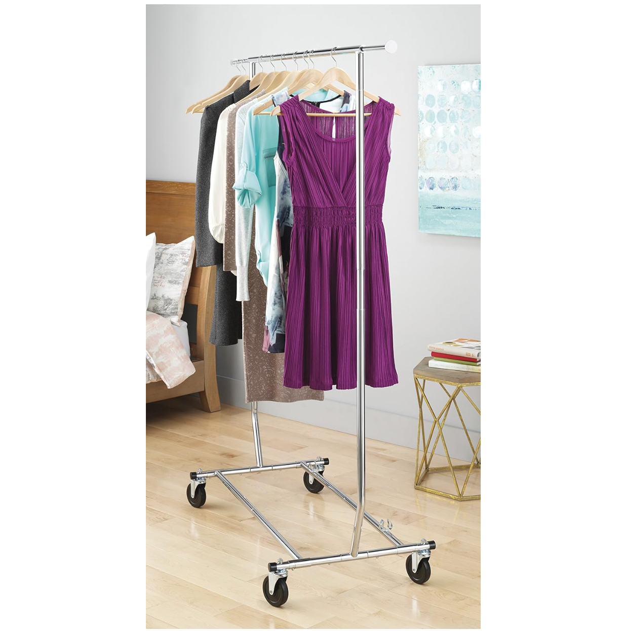 Whitmor Adjustable Garment Rack With Wheels – 75" – Chrome
