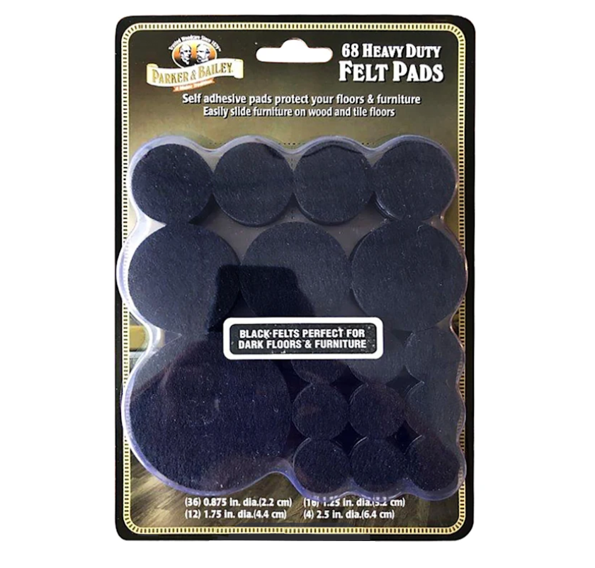 Parker & Bailey Heavy Duty Black Felt Pads Kit – Assorted Sizes – Value Pack of 68