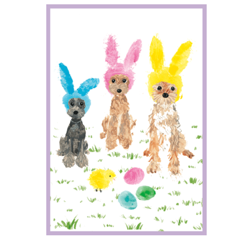 Caspari Easter Card – Dogs In Bunny Ears – 1 Card & 1 Envelope