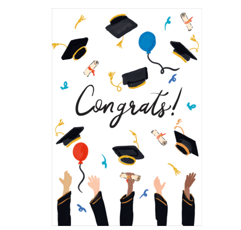 Caspari – Congrats And Hats Of Graduation Card – 1 Card & 1 Envelope
