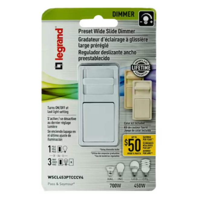 Legrand Wide Slide Single-pole/3-way LED Light Dimmer – White